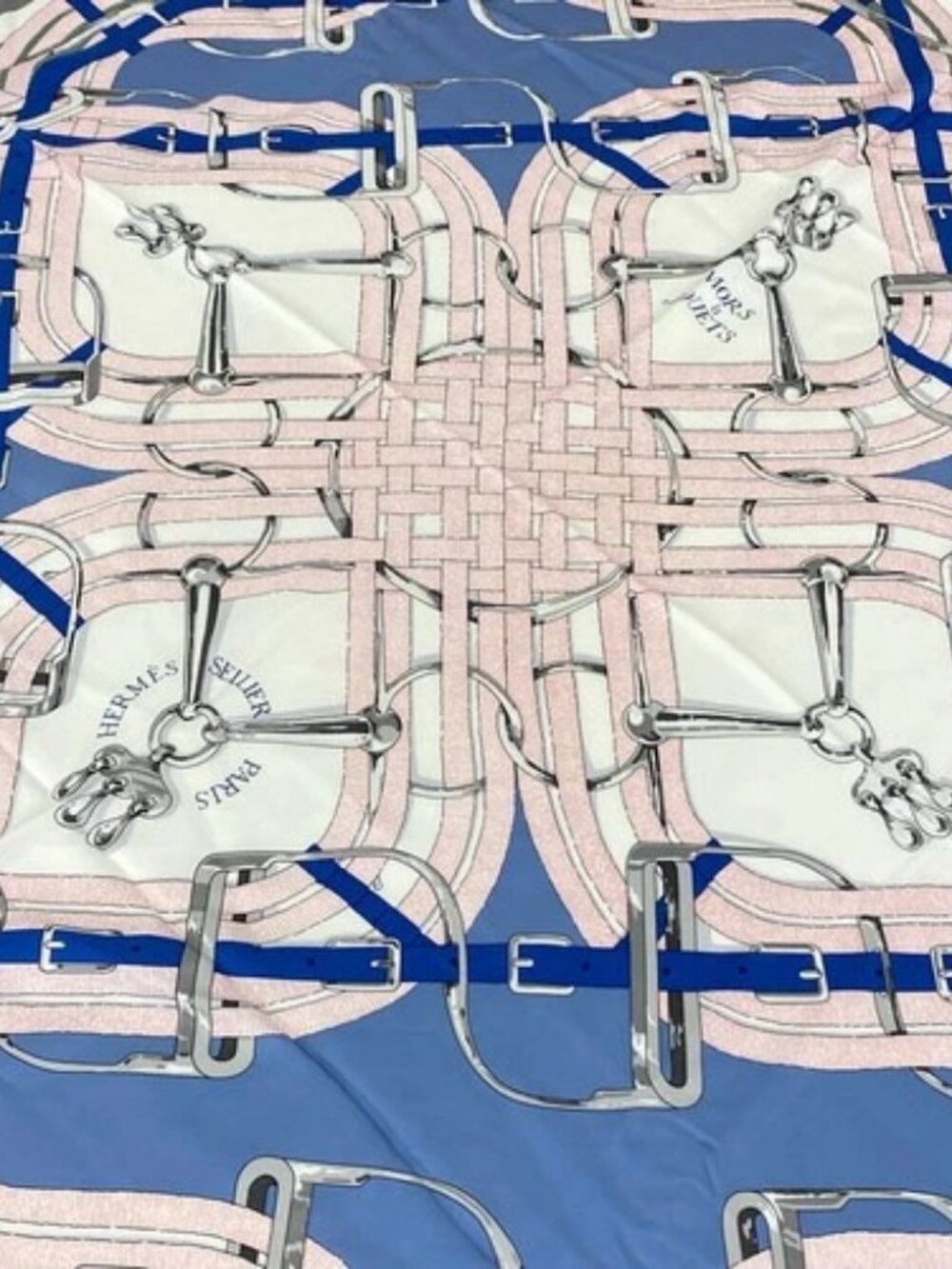 HERMES Carre 140 White Navy Multi Scarf